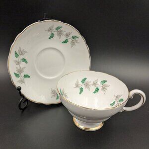 Vintage Crown Staffordshire Cup and Saucer Set in "Green Grapes" Pattern
